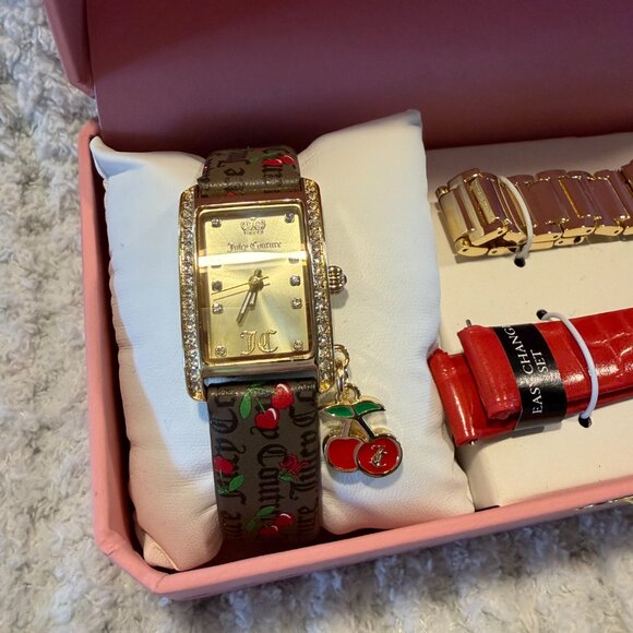 Juicy Couture 3-in-1 Watch Gift Set | Cherry & Gold Edition